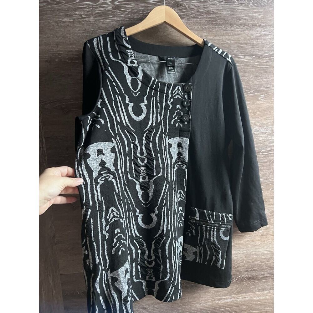 Ali Miles Black Tunic Shirt Blouse XL Women Stretchy Pockets Unique Modern Artsy - Picture 5 of 11